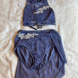 Weissman Purple Lyrical Dance Costume 2-Piece w/ Skirt Overlay Rhinestone